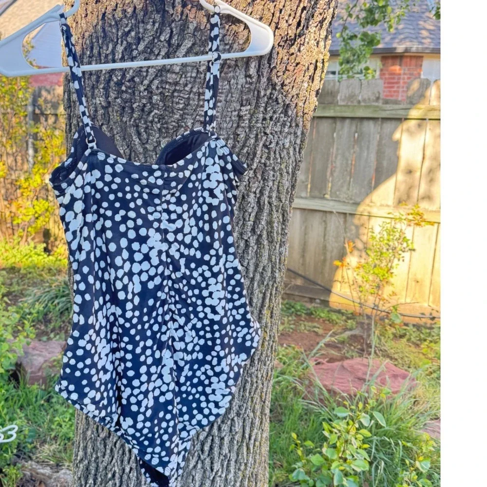 Catalina Womens‎ Black White Polka Dot One Piece Swimsuit Sz XL 16-18 Adjustable
